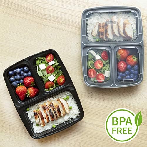 איגלו ארוחות הכנה מכולות [10 חבילות] 3 תא עם מכסים אטומים אוויר - קופסת בנטו אחסון מזון מפלסטיק - BPA בחינם - קופסאות ארוחת צהריים לשימוש